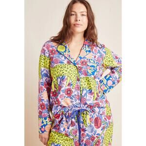 Anthropologie Agathe Singer Cheetah Flannel Sleep Shirt sz 1X Cozy Front Pocket